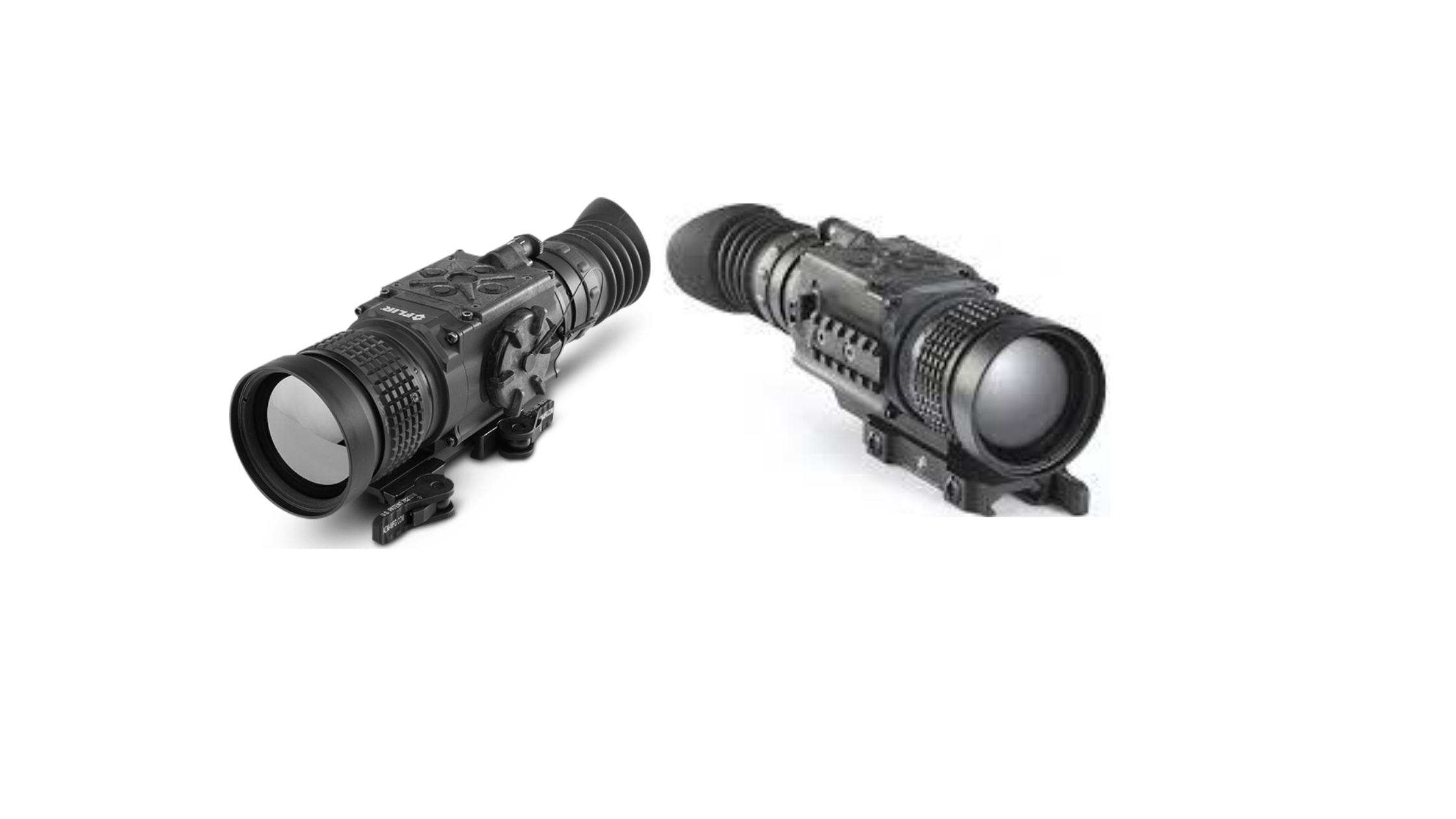 A pair of 2 black FLIR ThermoSight Pro PTS 536 thermal scopes for coyote hunting