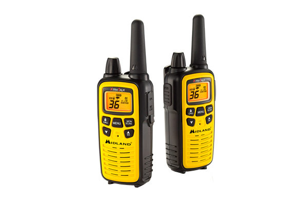 a yellow pair of Midland LXT630VP3 36 Channel FRS