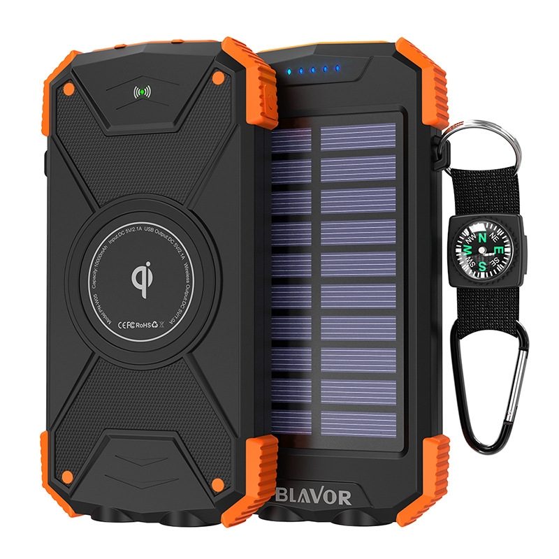 Orange Solar Power Bank, Qi Portable Charger